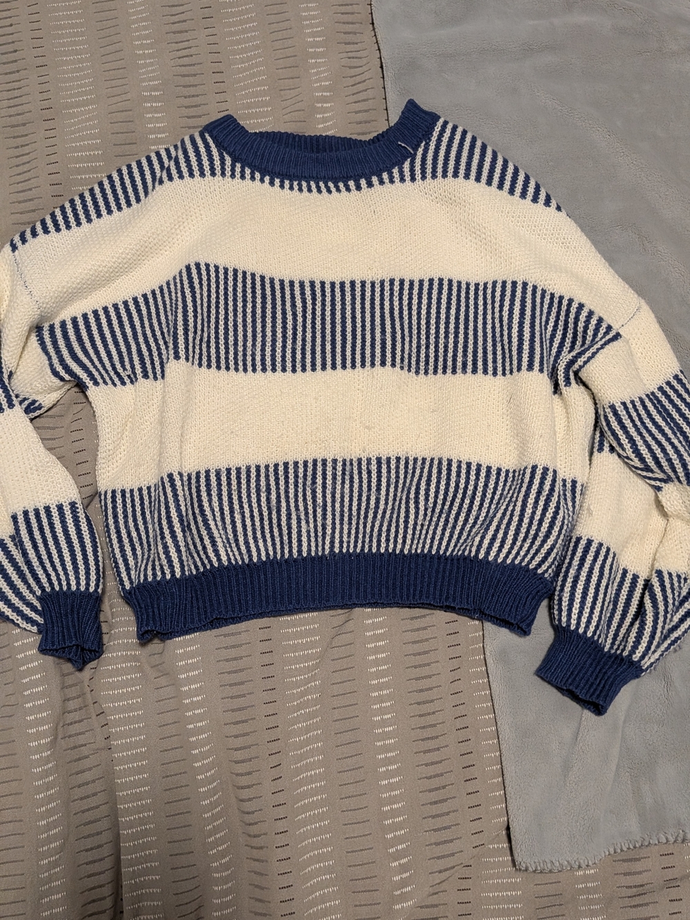 Striped Crewneck Sweater - Blue & Cream
